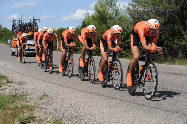 The Euskaltel-Euskadi team tackles the TTT.