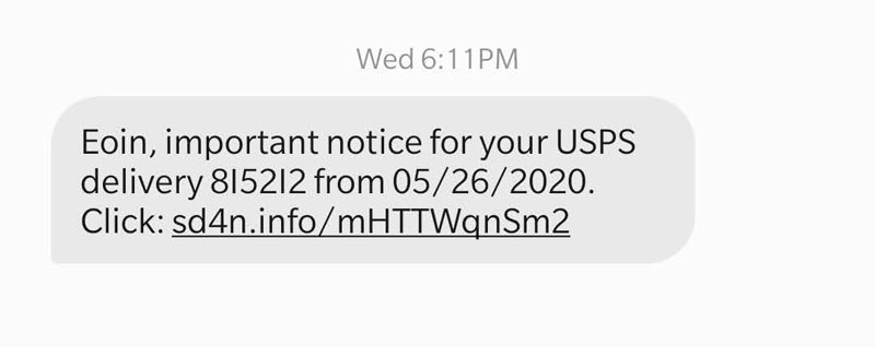 Step 1 of an SMS-text-driven phishing scam.