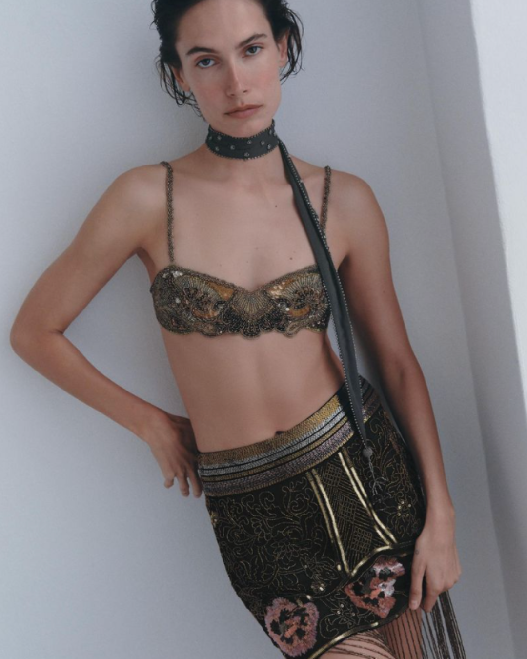 ZARA, Beaded Embroidery Scarf