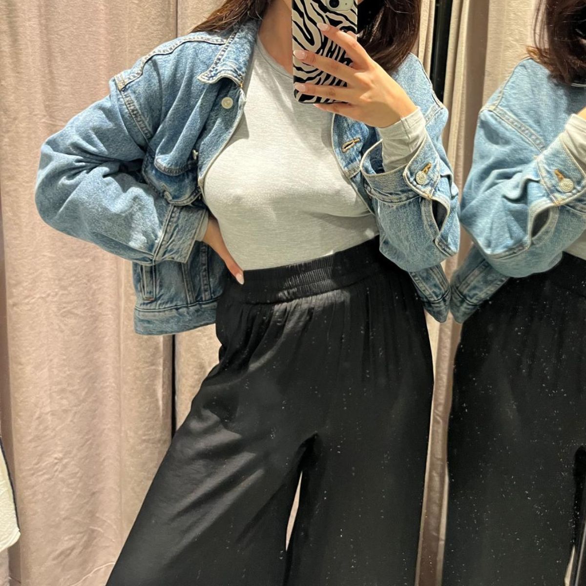 Kıdemli Alışveriş Editörü Marina Avraam uçuşan pantolon giyiyor