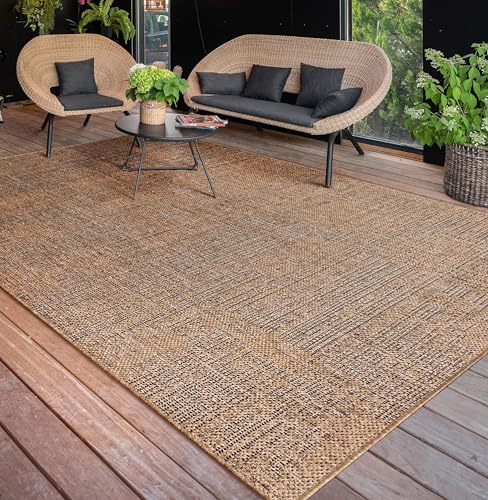 Paco Home Outdoor Rug Waterproof - Easy-Cleaning, Uv- &amp;amp; Weather-Resistant Patio &amp;amp; Garden Area Rug for Porch, Kitchen &amp;amp; Hallway, Size:80x150 Cm, Colour:beige 3