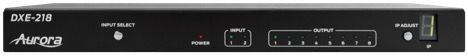 The DXE-218, an 8 port 4K60 4:4:4 HDMI PoE Splitter with downscaling per individual output.