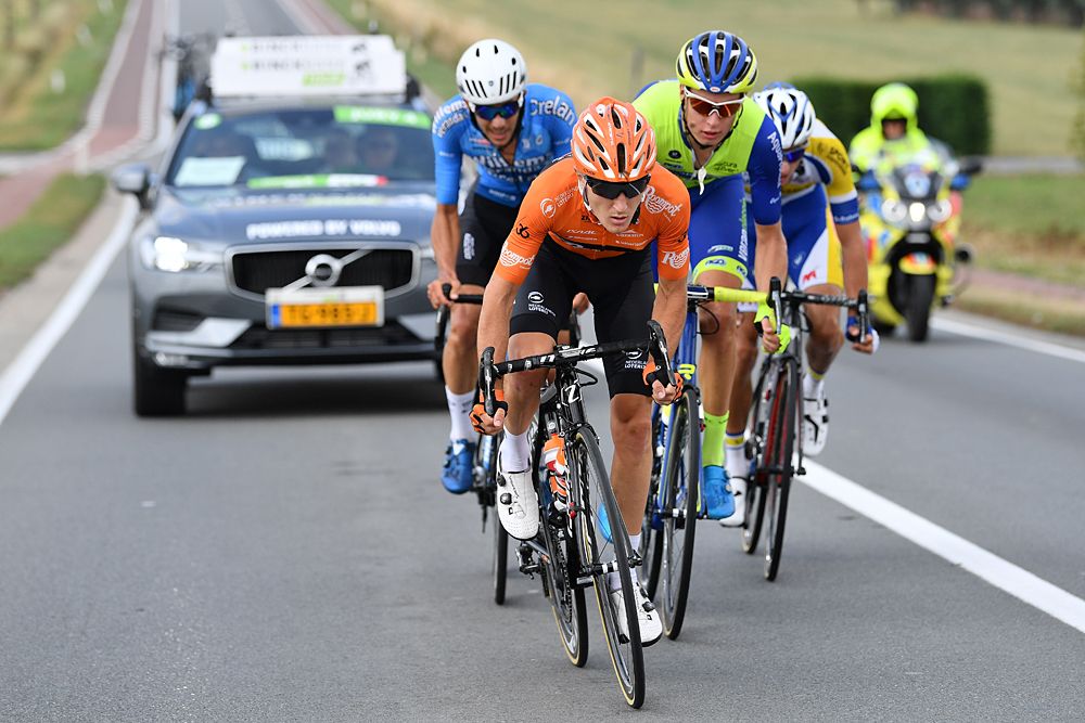 BinkBank Tour stage 4 breakaway: Nick Van Der Lijke of Netherlands and Team Roompot-Nederlandse Loterij / Alex Kirsch of Luxembourg and Team Wb-Veranclassic Aqua Protect / Edward Planckaert of Belgium and Team Sport Vlaanderen-Baloise / Dries De Bondt of Belgium and Team Veranda's Willems-Crelan