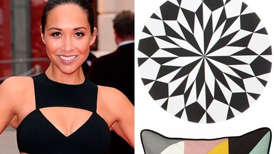 myleene klass in geometric black drees at oliver awards