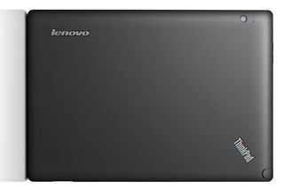 The ThinkPad Tablet looks like a larger version of the Blackberry Playbook thanks to its soft-to-the-touch matte rear.