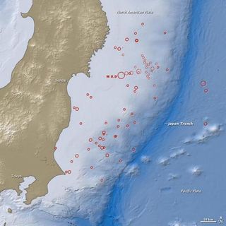 Map of Japan earthquake and aftershocks.