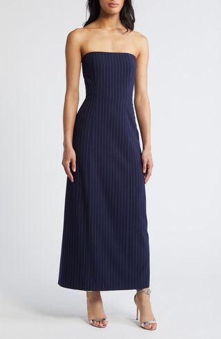 Lexington Pinstripe Strapless Maxi Dress