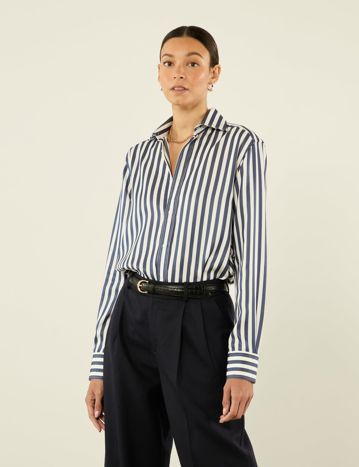 The Boyfriend: Tencel&amp;trade; Lyocell, Navy Blue Stripe