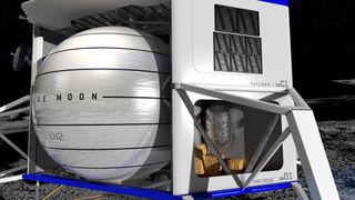 A simulated view of Blue Origin's Blue Moon lunar lander.