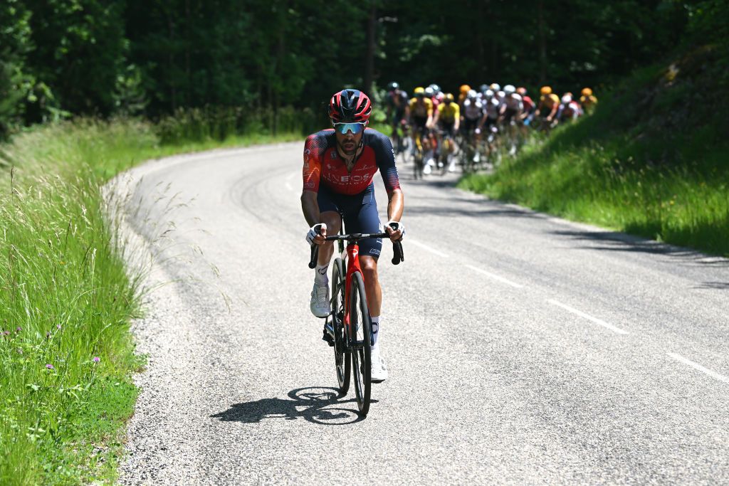 GRENOBLE ALPES MTROPOLE FRANCE JUNE 11 Jonathan Castroviejo of Spain and Team INEOS Grenadiers competes in the chase group during the 75th Criterium du Dauphine 2023 Stage 8 a 1528km stage from Le PontdeClaix to La Bastille Grenoble Alpes Mtropole 498m UCIWT on June 11 2023 in Grenoble Alpes Mtropole France Photo by Dario BelingheriGetty Images