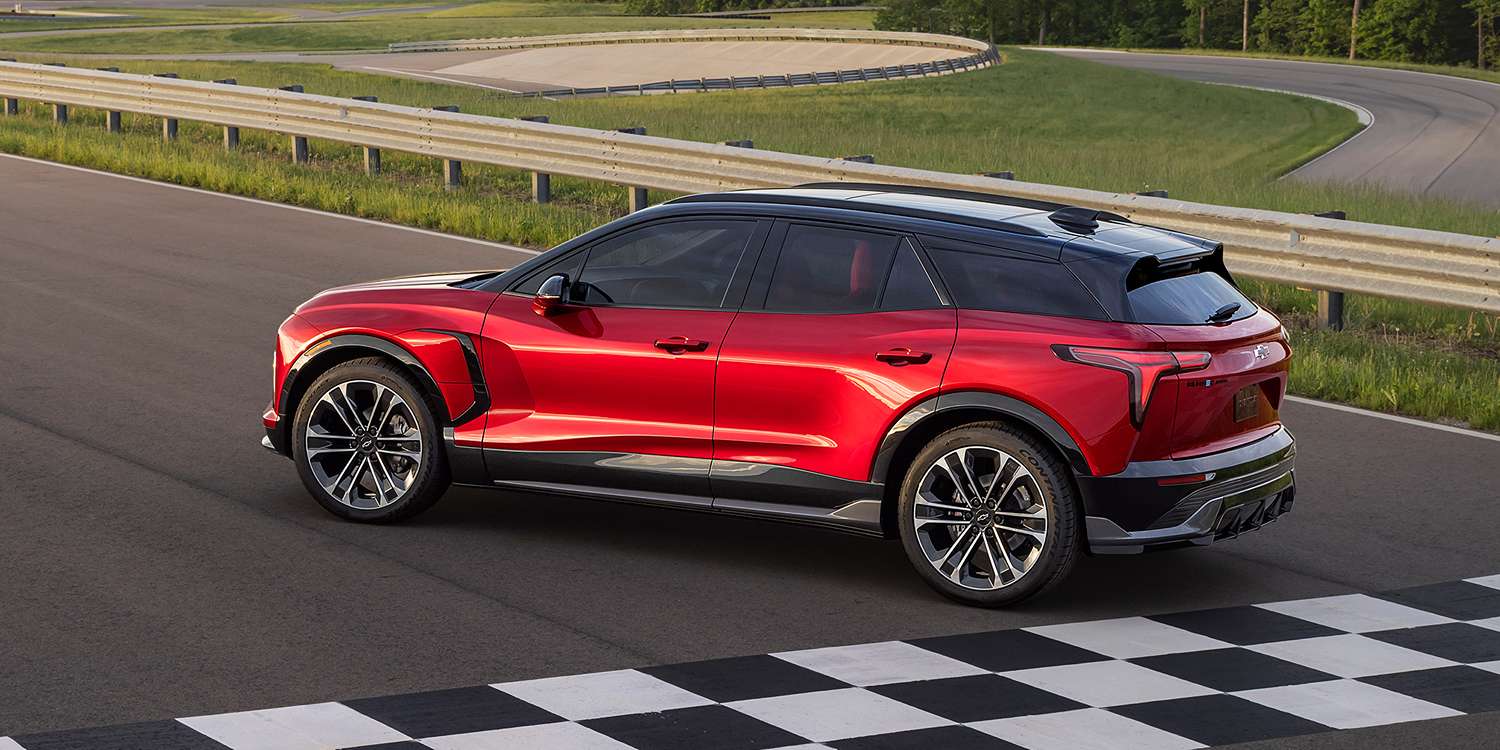 chevy blazer EV side view on race track