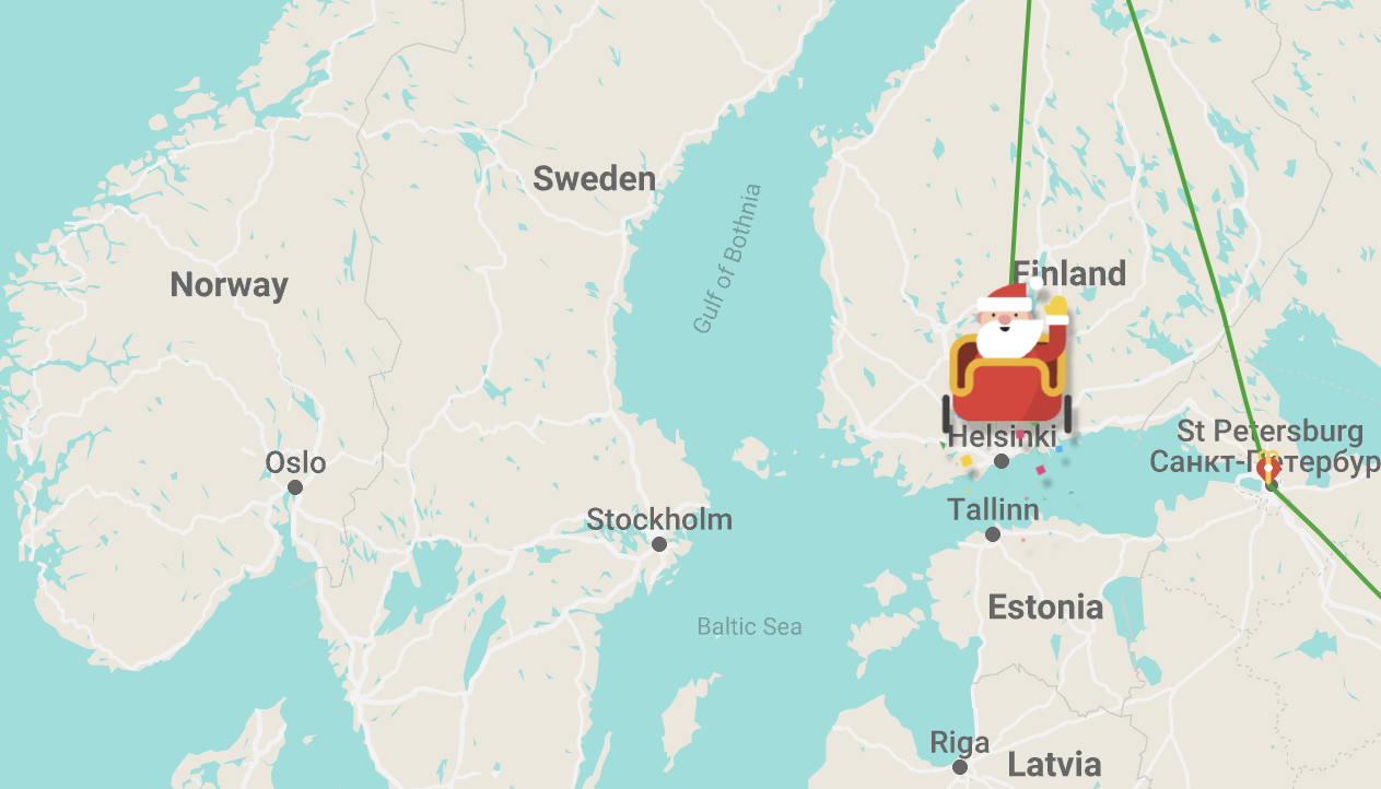 Santa tracker over scandinavia