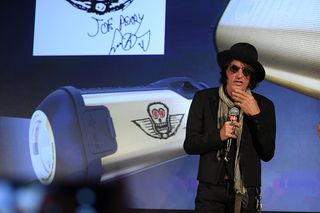 Joe Perry speaks about his Monster boom boxes at the 2018 CES show in Las Vegas.
