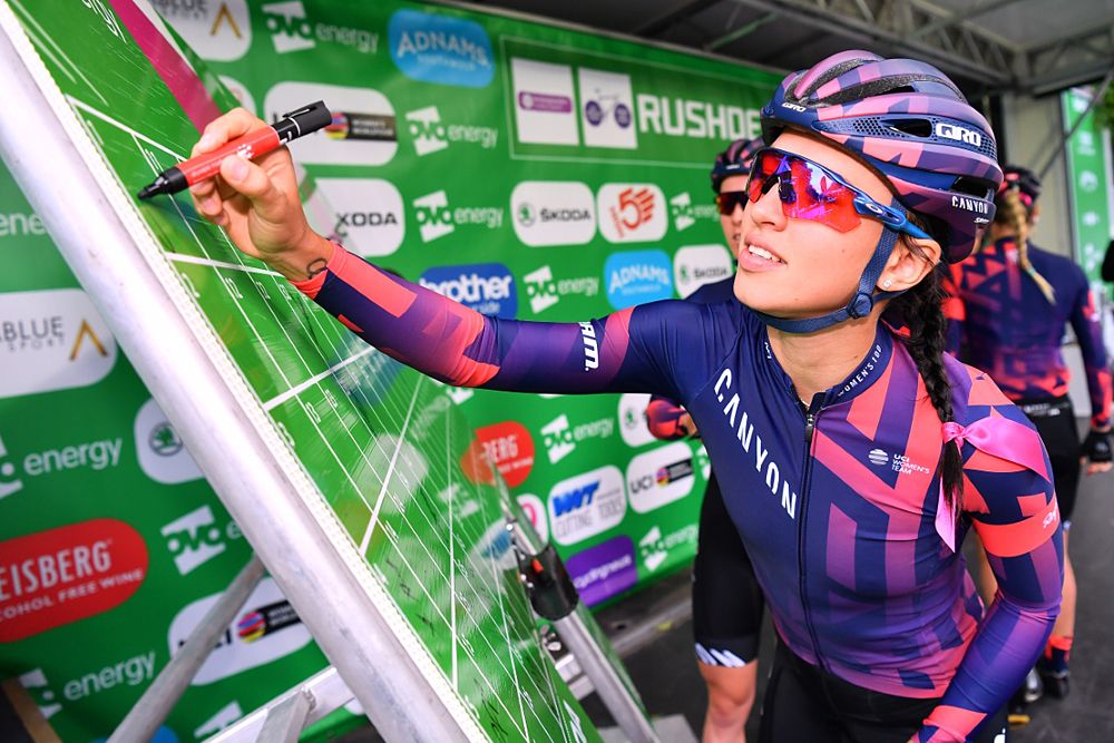 Kasia Niewiadoma at the start of stage 2 of the OVO Energy Women's Tour