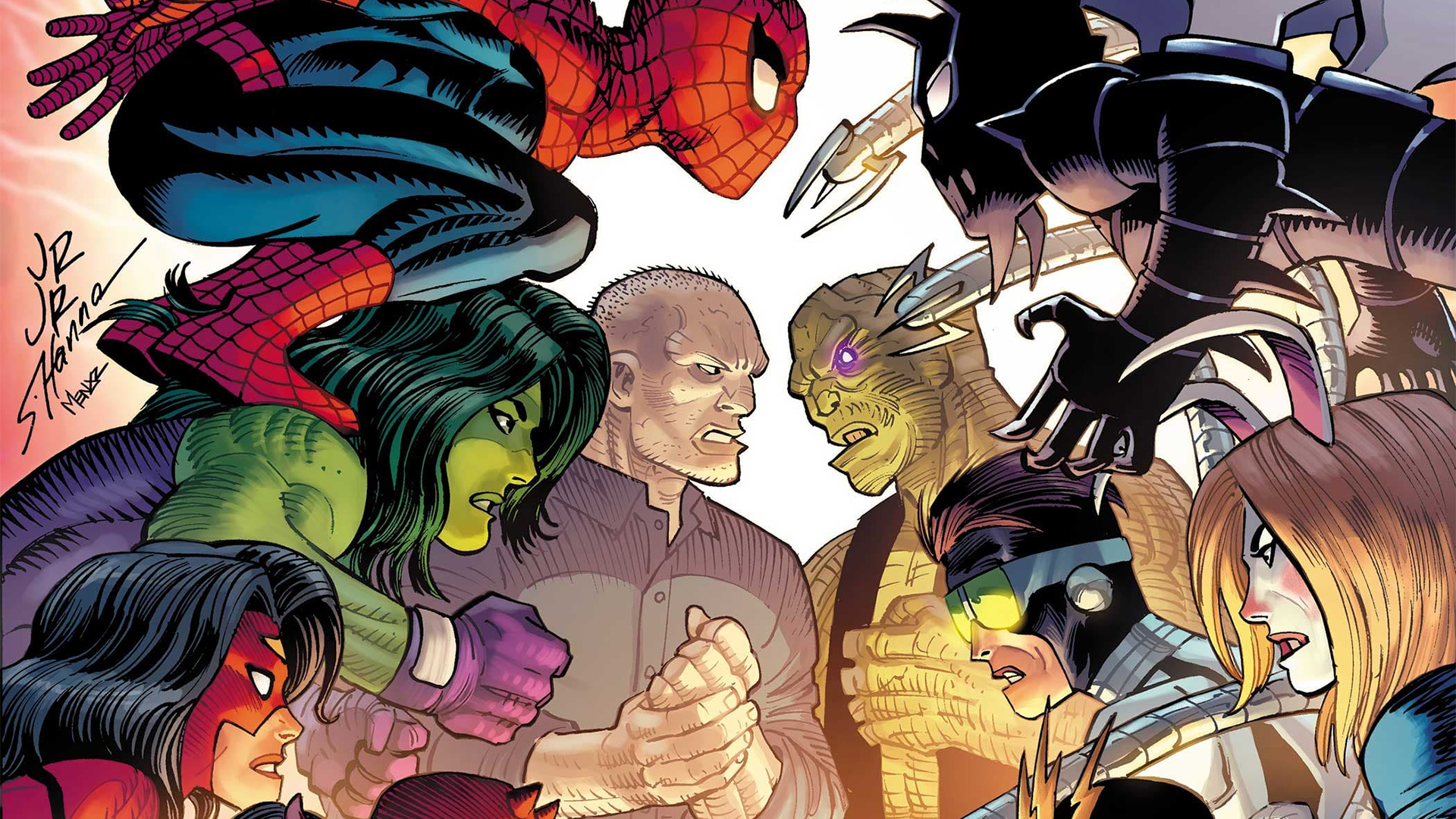 Spider-Man and his allies facing off with the crime bosses of New York City