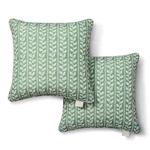 Martha Stewart Vineyard Vines Indoor Outdoor Decorative Pillow 2-Pack Set, Uv Fade Resistant, Water Repellent, Printed Garden Design, 18"x18", Green