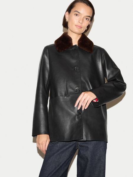 Shearling Collar Leather Jacket | Black