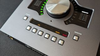 Close up of the buttons on a Universal Audio Apollo Twin X