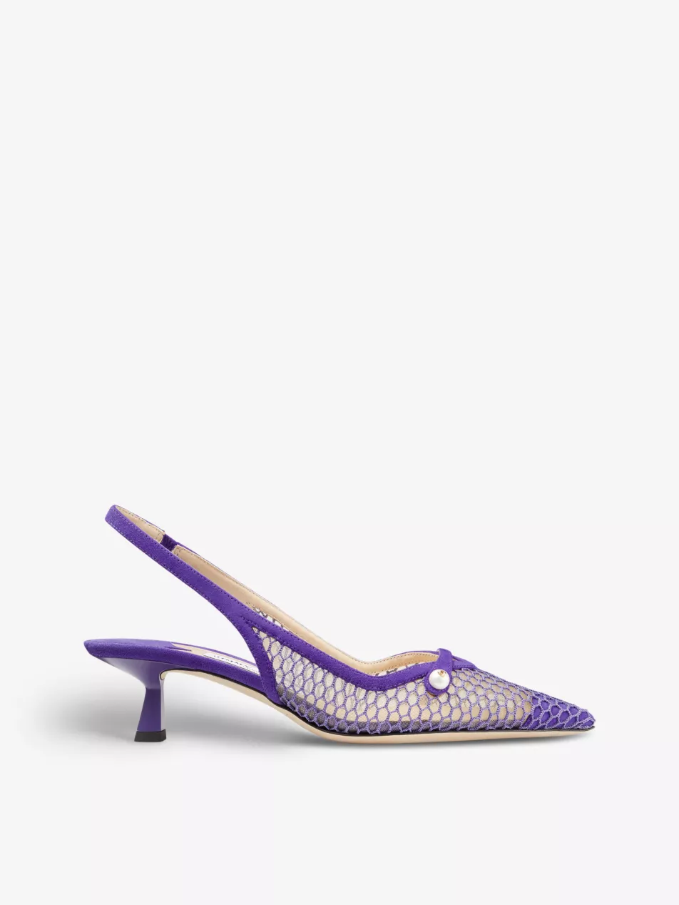 Amita 45 Pearl-Embellished Leather and Mesh Heeled Slingback Courts