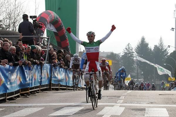 Italian champion Giovanni Visconti wins his first race of 2011 at the GP Regio Insubrica.