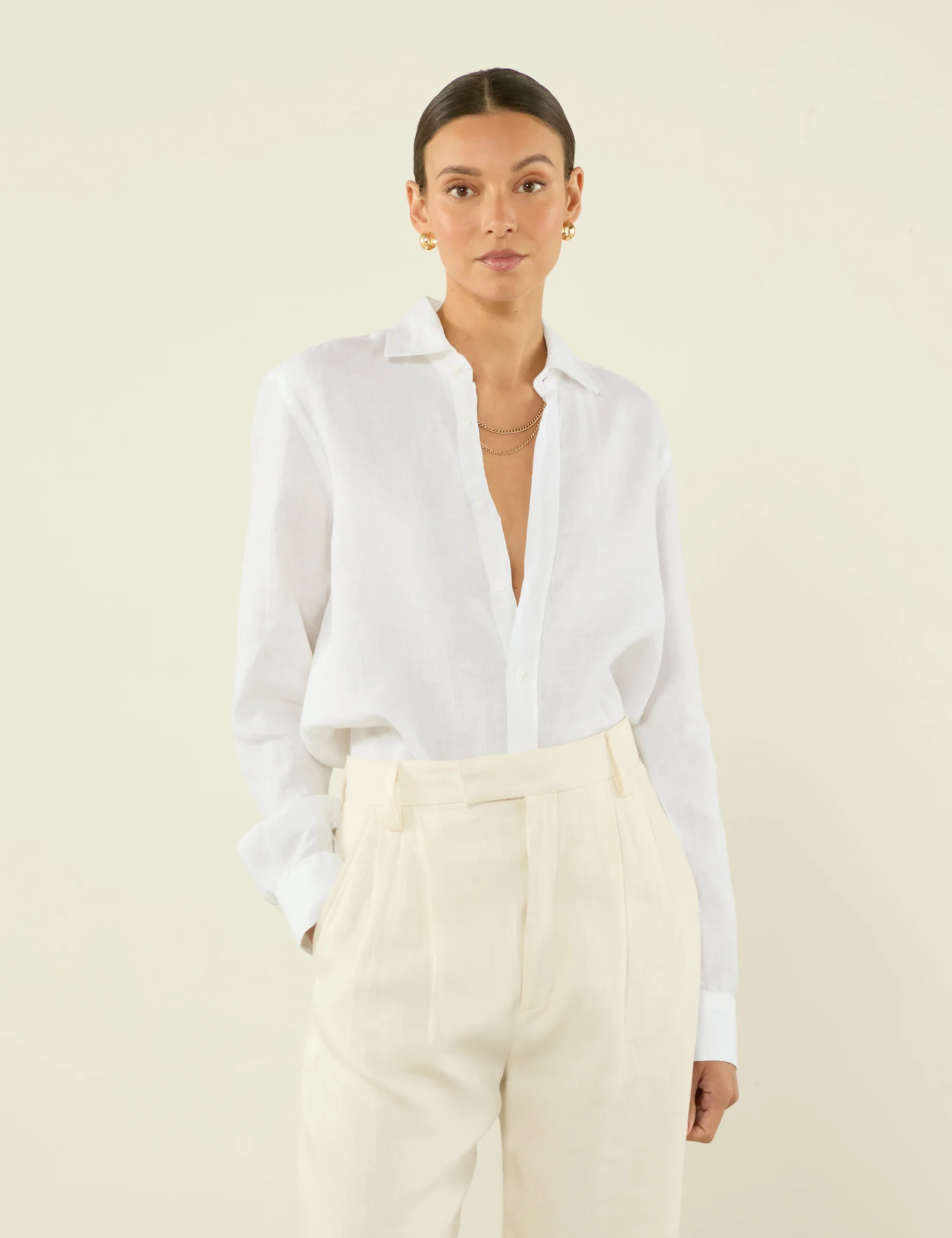 Wnu Women's White Linen Boyfriend Shirt | With Nothing Underneath