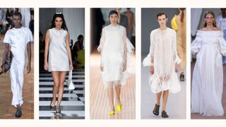 5 models on the runway wearing spring summer trends Victoria Beckham, Versace, Prada, Loewe, Chloe