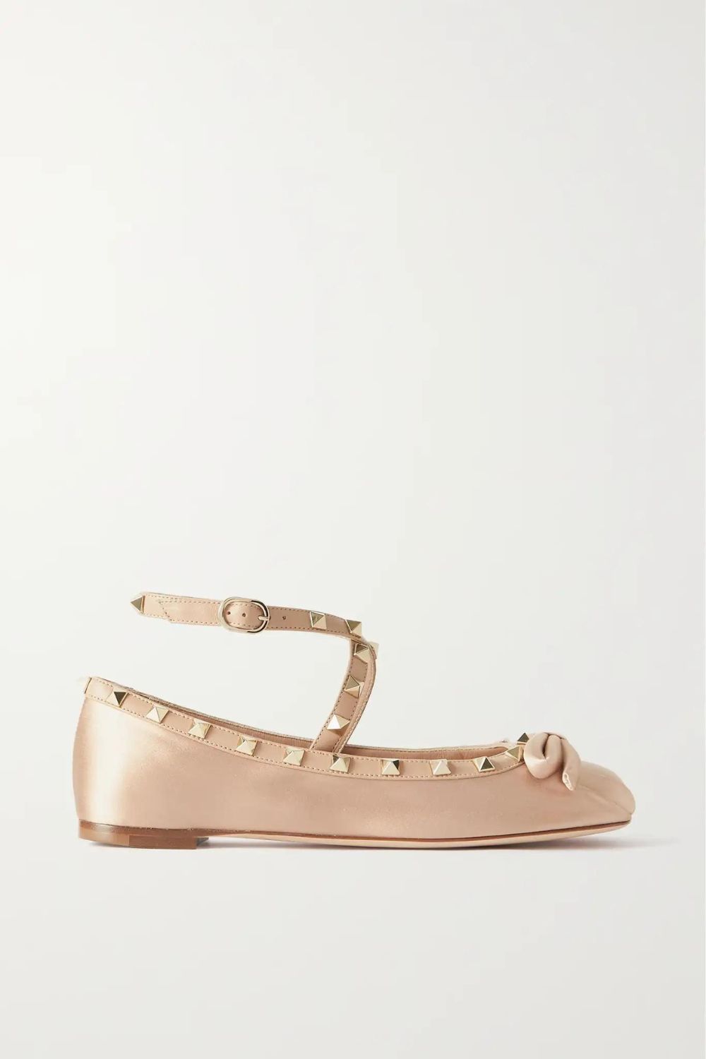 VALENTINO GARAVANI Rockstud leather-trimmed satin ballet flats