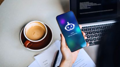 A woman using an AI chatbot to work on her budget.