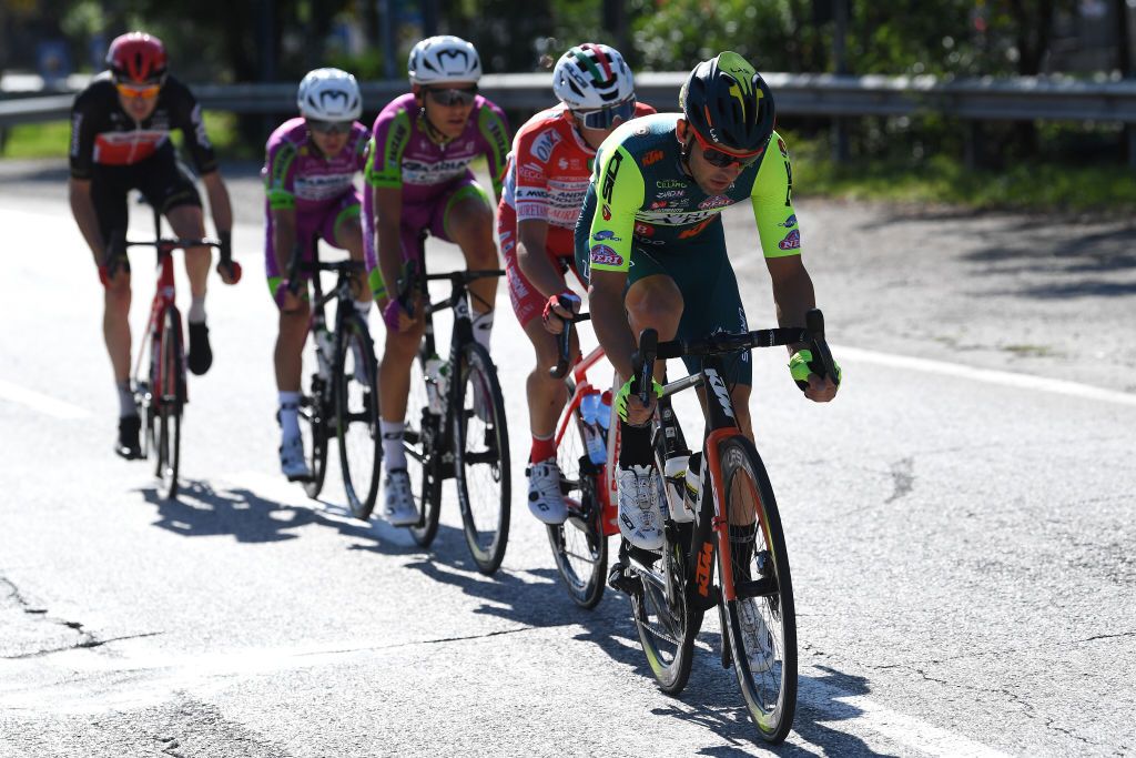 Mattia Bais (Androni Giocattoli-Sidermec), Fabio Mazzucco (Bardiani CSF Faizane), Francesco Romano (Bardiani CSF Faizane), Sander Armee (Lotto Soudal) and Marco Frapporti (Vini Zabu-KTM) make up the stage 11 breakaway at the Giro d'Italia