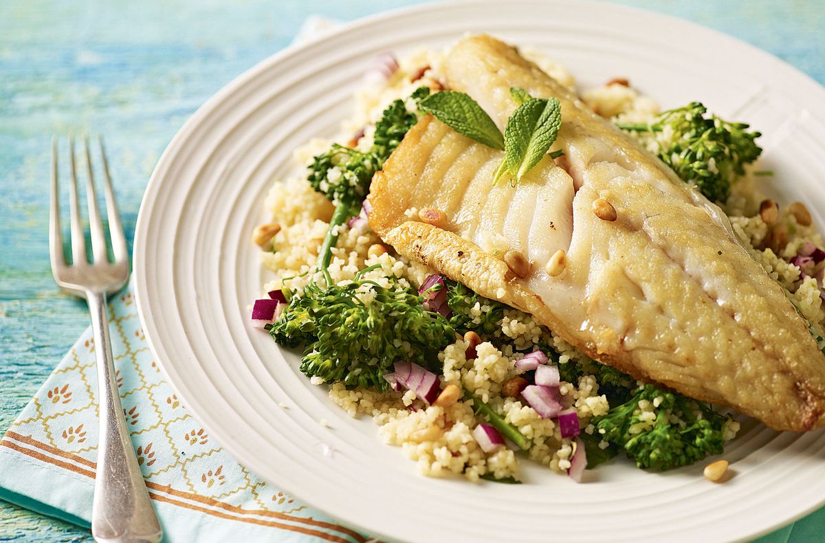Sea bass with couscous British Recipes GoodtoKnow