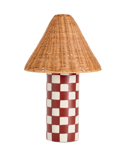 Merve Kahraman Ceramic Checkered Rattan Table Lamp