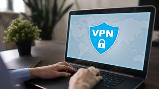 A generic VPN logo displayed on a laptop screen.