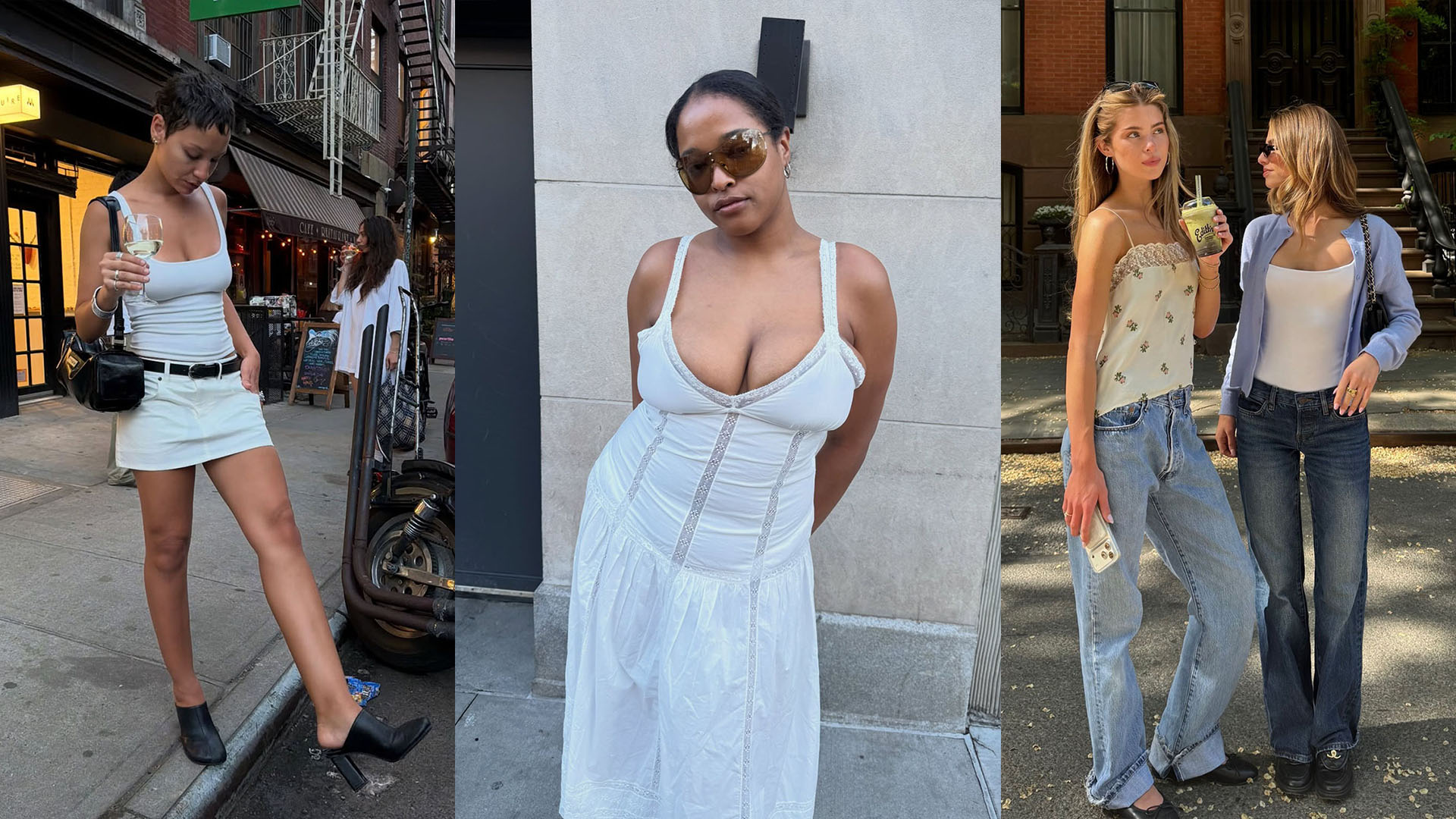Women wearing summer outfits.
