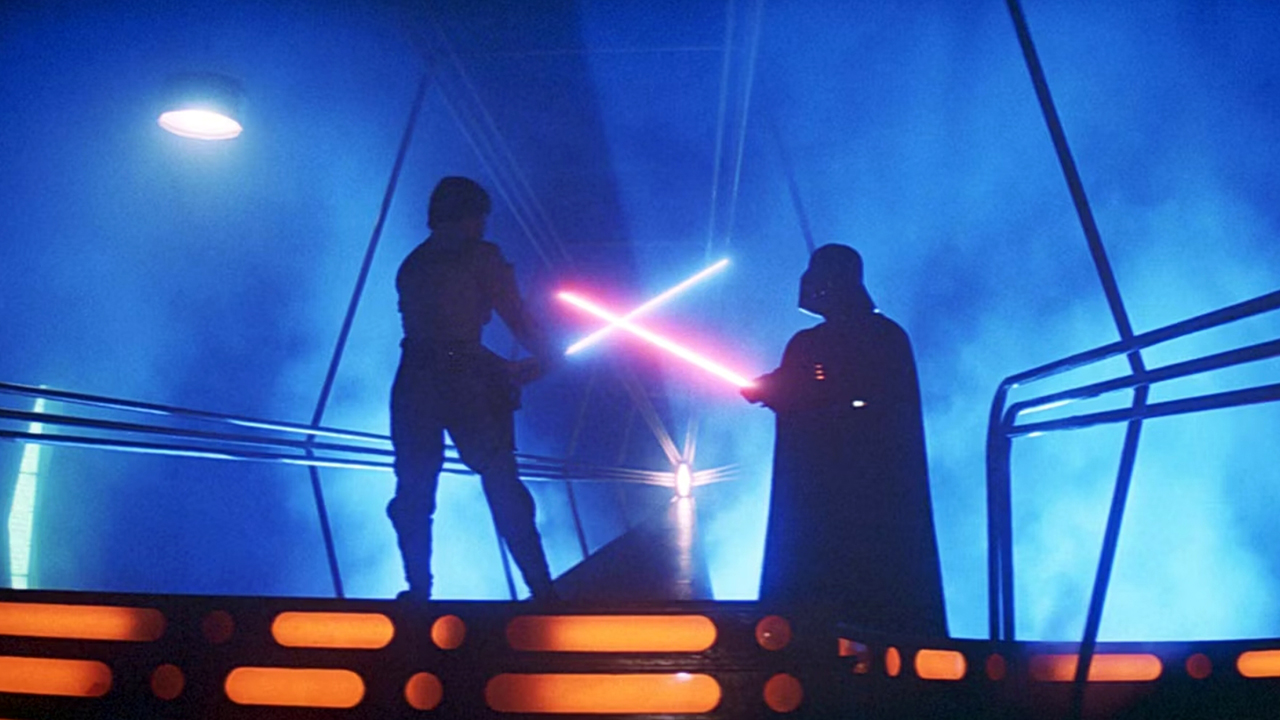 Luke Skywalker duels Darth Vader in Star Wars: The Empire Strikes Back