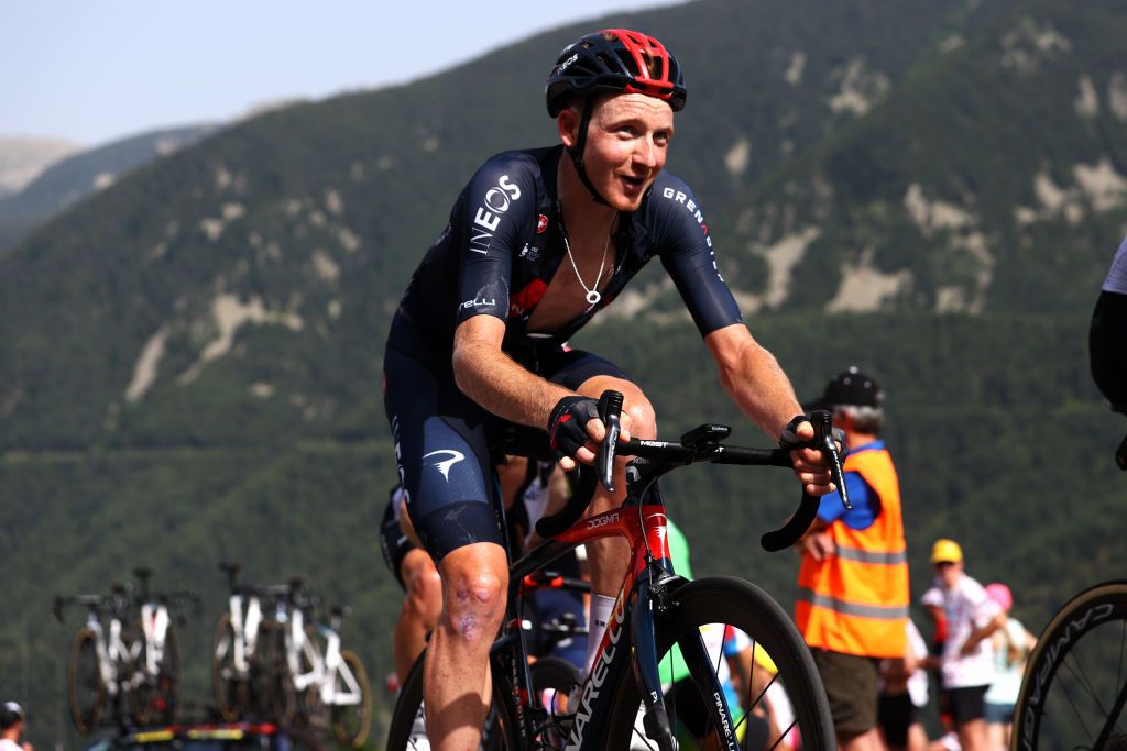 ANDORRELAVIEILLE ANDORRA JULY 11 Tao Geoghegan Hart of The United Kingdom and Team INEOS Grenadiers during the 108th Tour de France 2021 Stage 15 a 1913km stage from Cret to AndorrelaVieille Col de Beixalis 1796m Public Fans LeTour TDF2021 on July 11 2021 in AndorrelaVieille Andorra Photo by Michael SteeleGetty Images