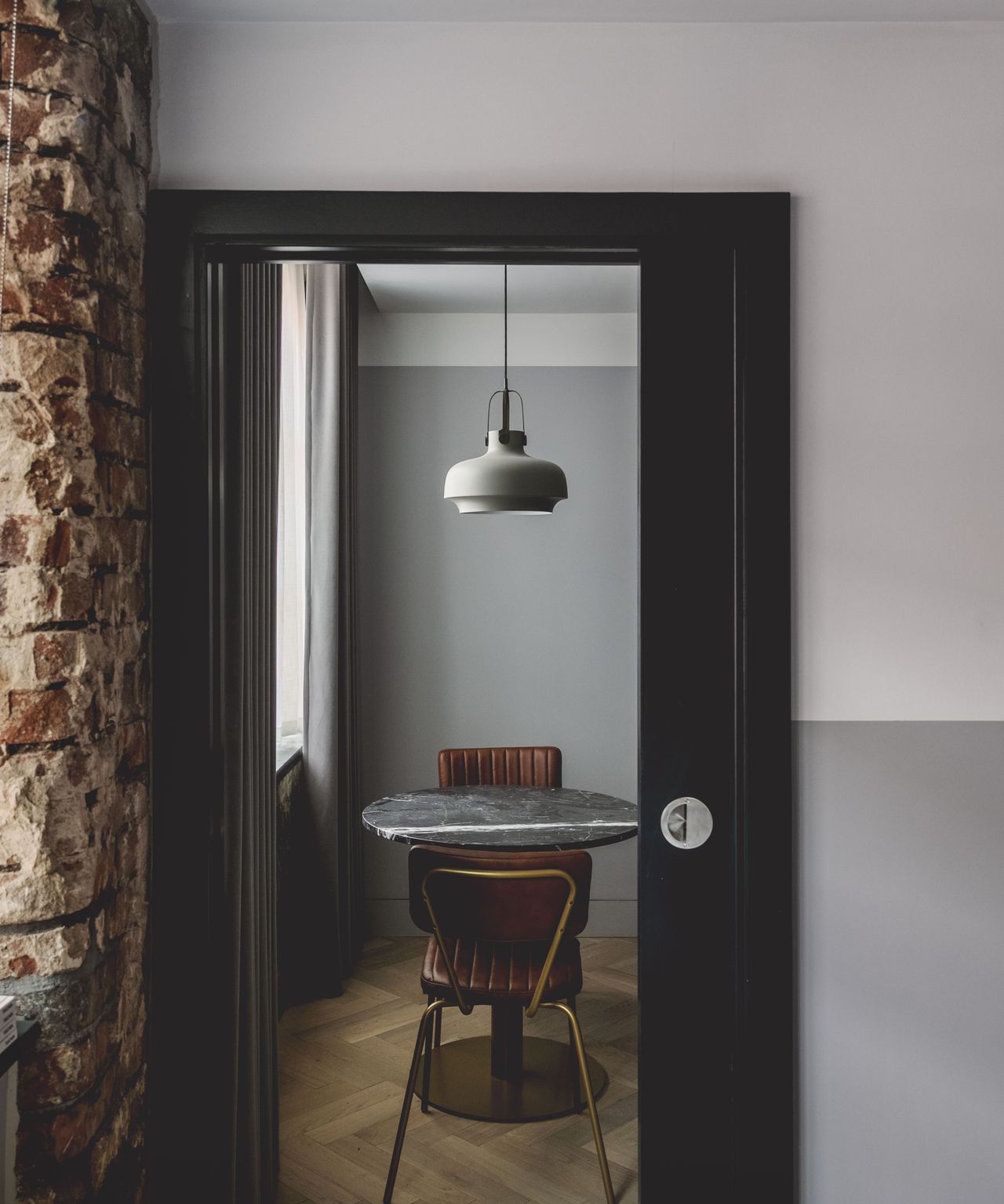 Diagonal flooring near dining set