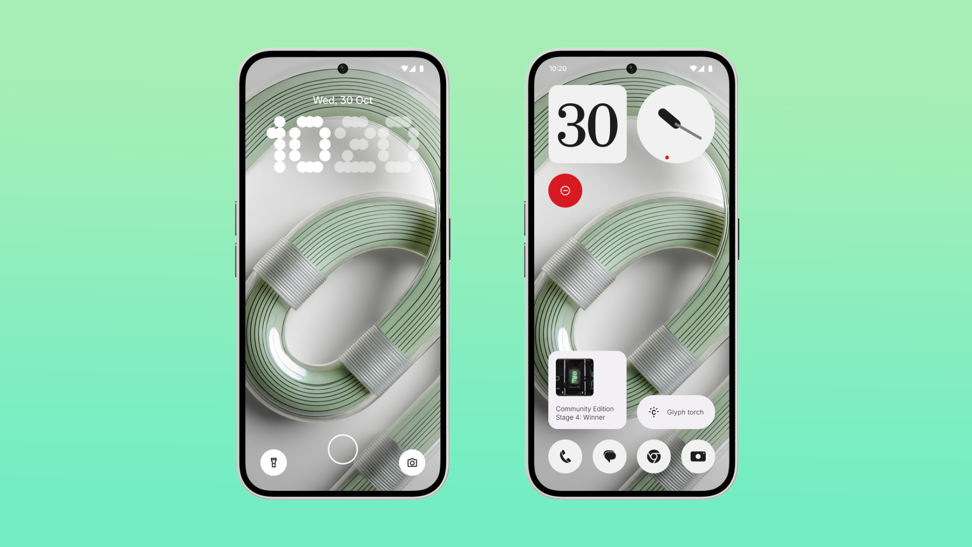 The lockscreen and homescreen of the Nothing Phone 2a Plus Community Edition