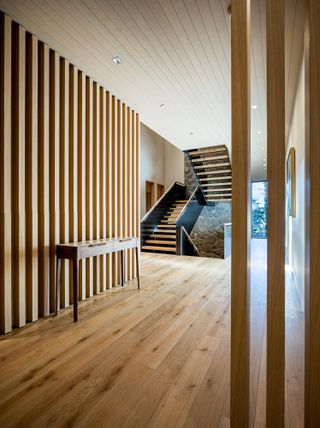 Wood-clad modernist interior