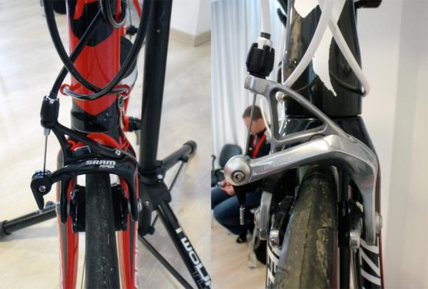 Apex's brake calipers bear little resemblance to their elder siblings'. The new group does however feature an external centering adjustment bolt; a feature yet to be introduced on the upper tier sets.