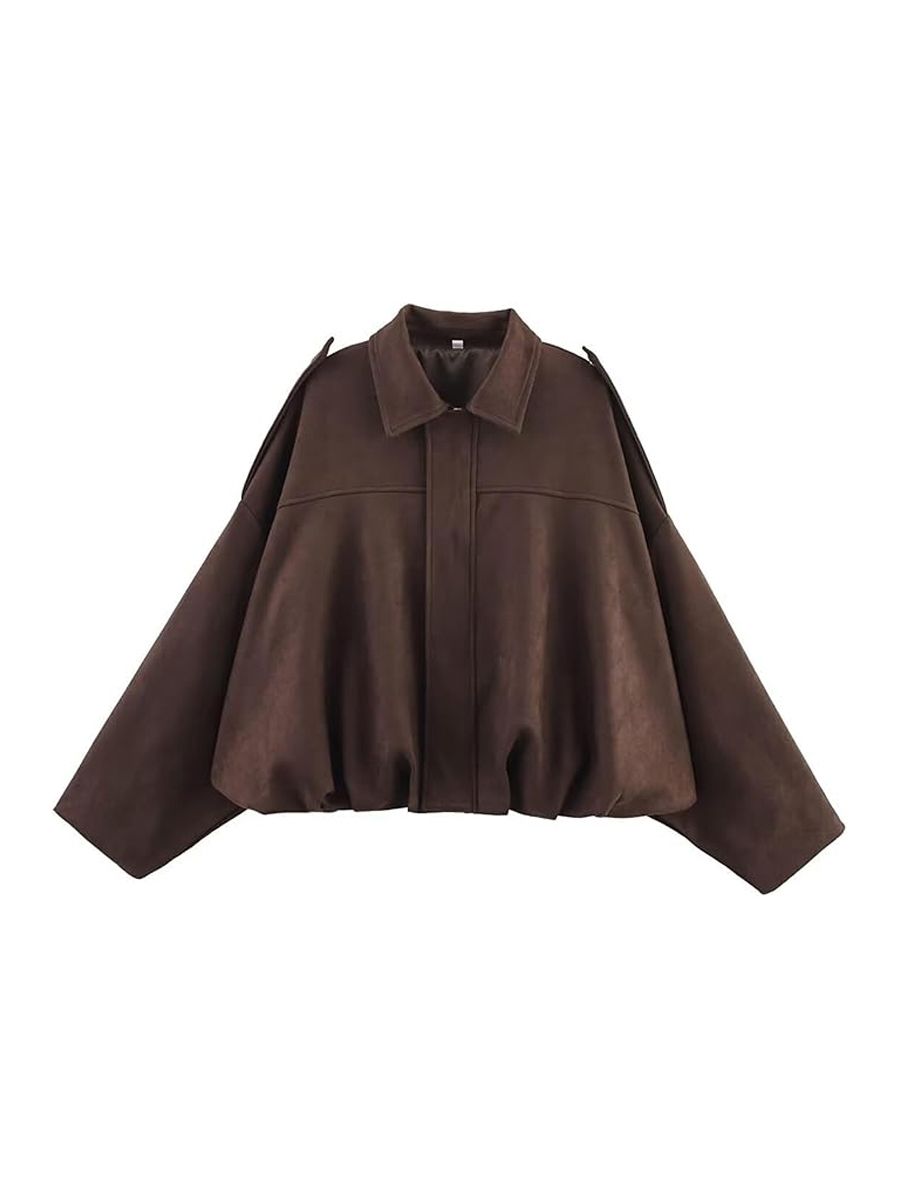 JoinQueen, Joinqueen Faux Suede Jacket Women Oversized Long Sleeve Zip Up Epaulet Bomber Leather Jackets Oversized Casual Coat(coffee,m)