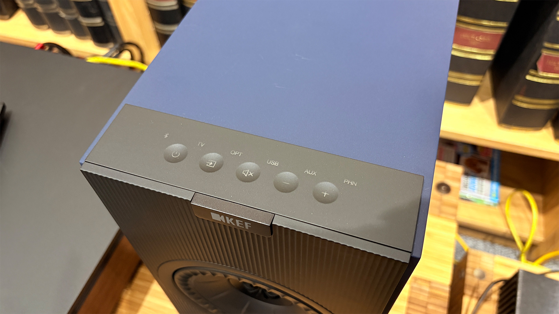 KEF Coda W active speakers top down view showing controls