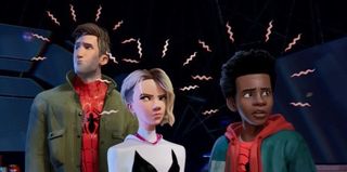 Peter parker, Gwen Stacy, and Miles Morales in Spider-Man: Into the Spider-Verse