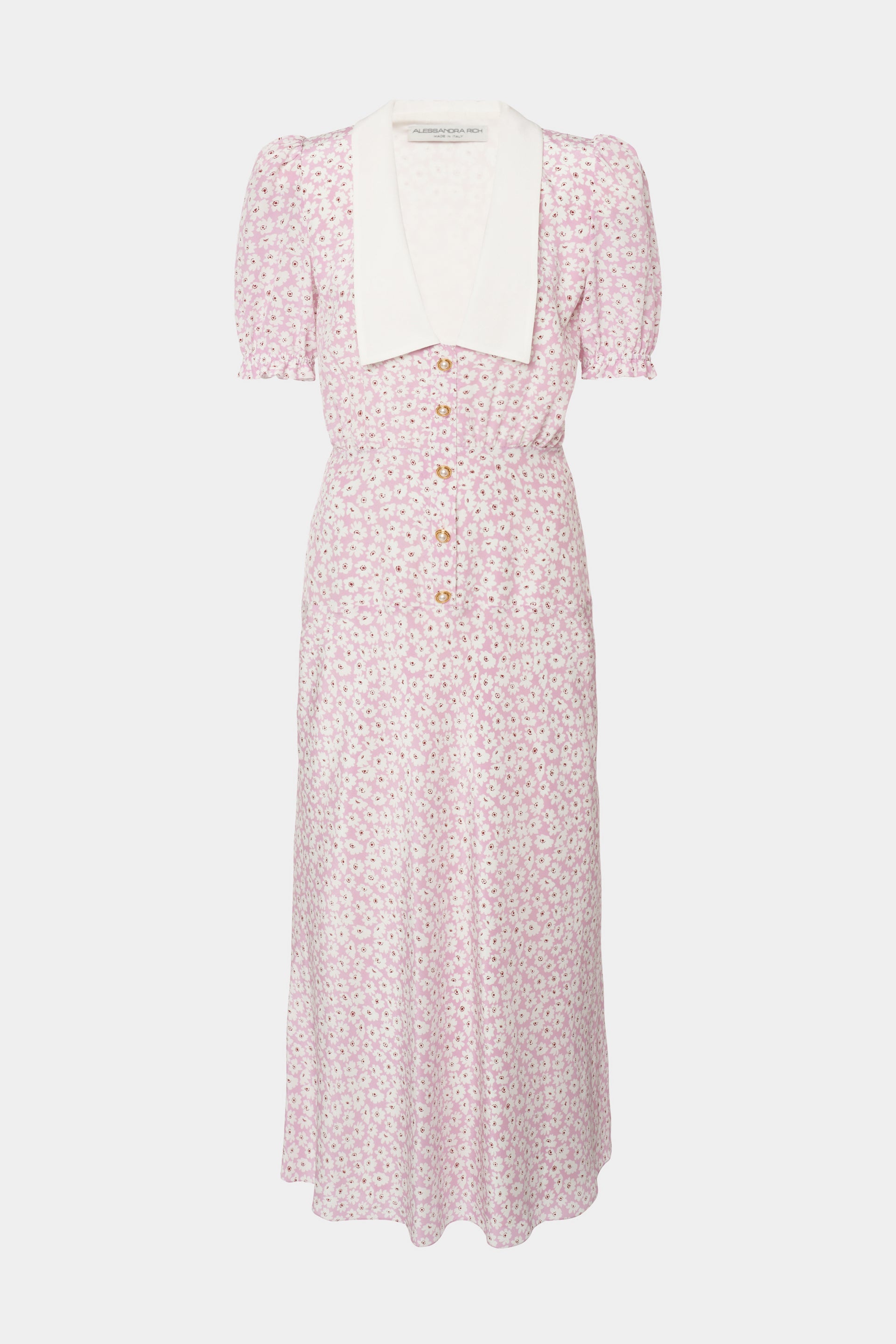 Small Flower Dress With Collar - 36 / Pink-White