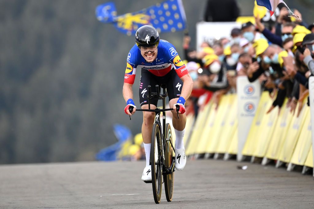 LA PLANCHE FRANCE SEPTEMBER 19 Arrival Remi Cavagna of France and Team Deceuninck QuickStep during the 107th Tour de France 2020 Stage 20 a 362km Individual Time Trial stage from Lure to La Planche Des Belles Filles 1035m ITT TDF2020 LeTour on September 19 2020 in La Planche France Photo by Marco Bertorello PoolGetty Images