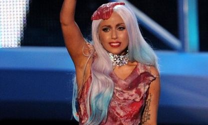 Camille Paglia calls Lady Gaga's sex appeal "creepy and coercive." Gaga appeared in a meat dress at the 2010 Video Music Awards. 
