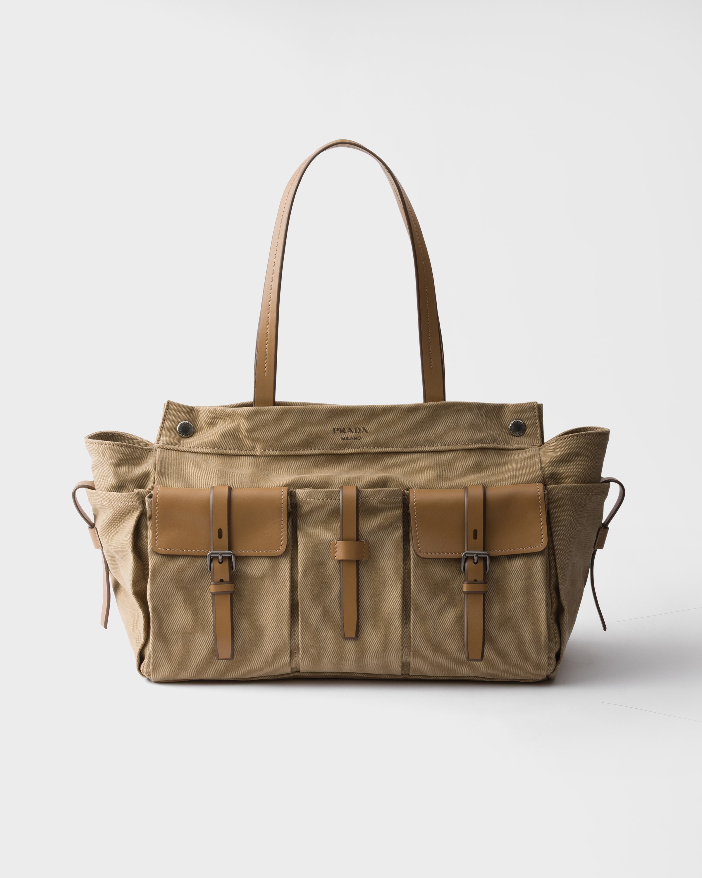 Prada Route Canvas and Leather Tote Bag Khaki