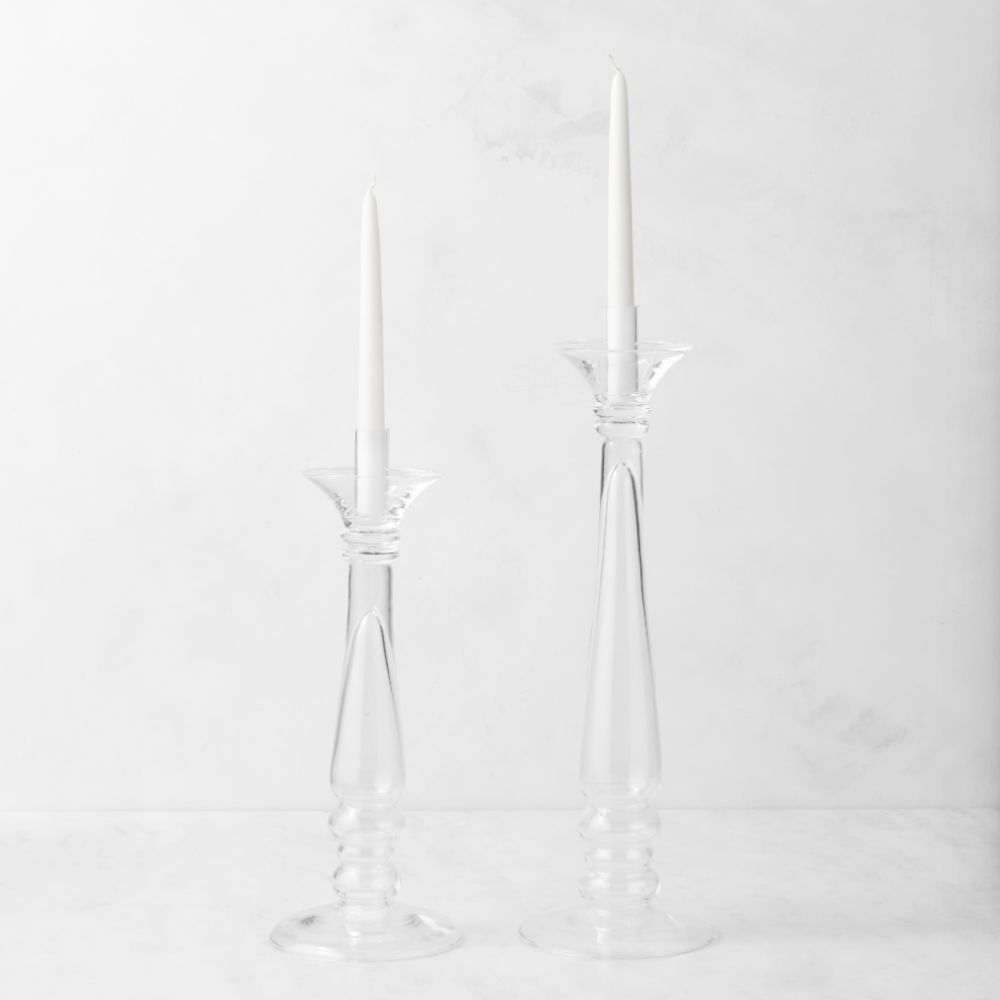 Pair of glass taper candle holders