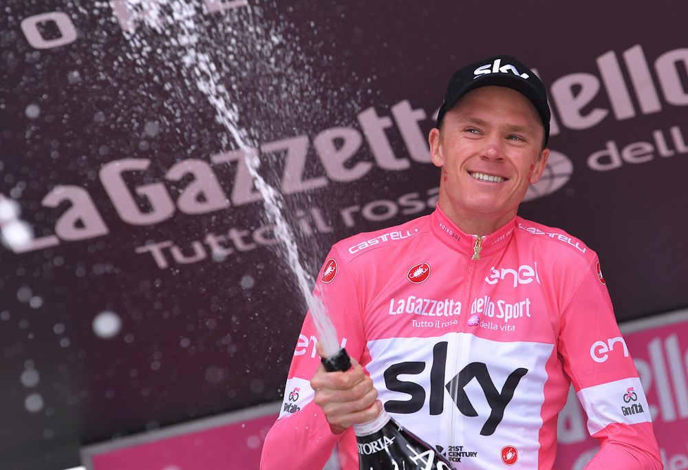Chris Froome (Team Sky) celebrates his first Giro d'Italia victory