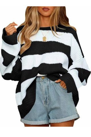 ZESICA Women's Striped Oversized Knitted Pullover Sweater