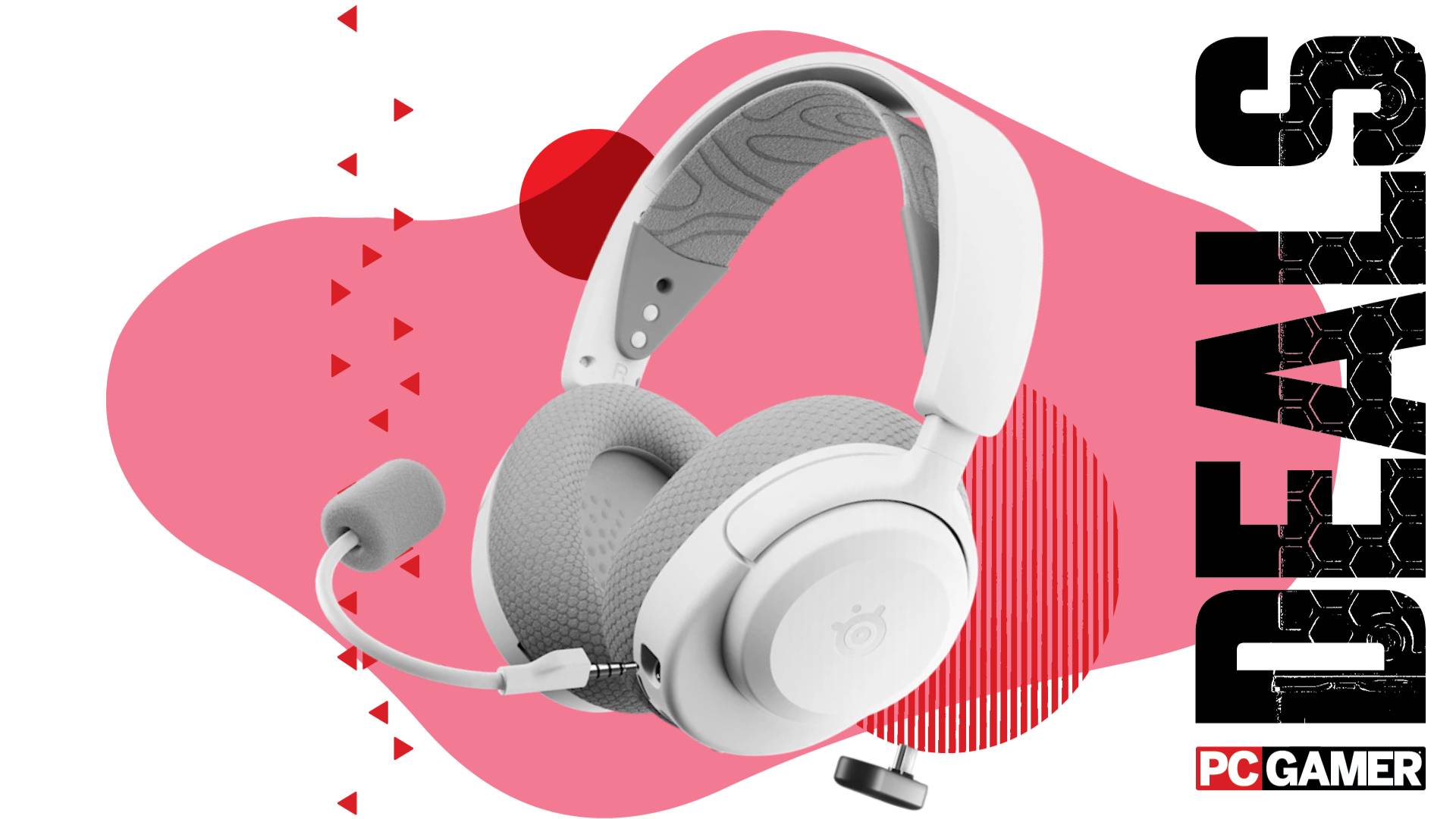 The SteelSeries Arctis Nova 3X wireless gaming headset in white is seen floating around.